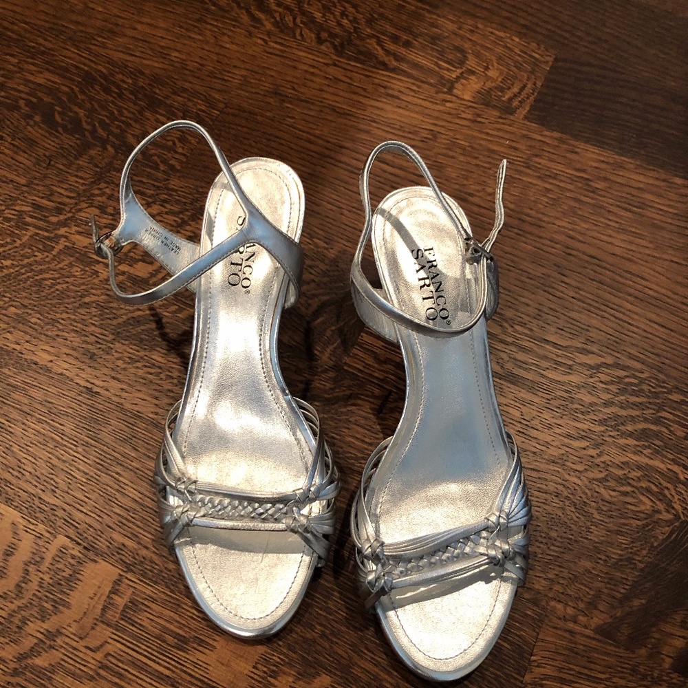 Franco Sarto Silver Wedge Sandal, Sz 9